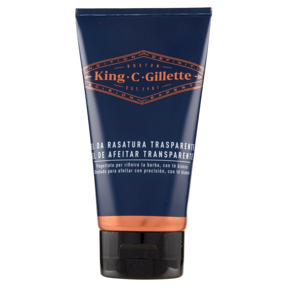 King C. Gillette Gel da Barba Trasparente con Tè Bianco e Olio di Argan 150 ml